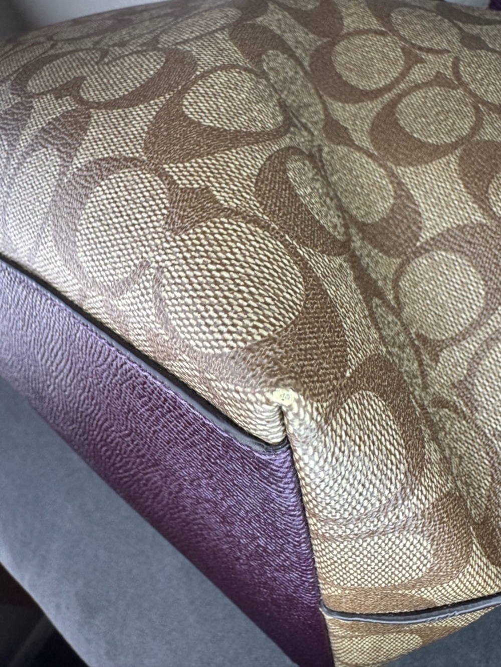 Coach Signature Canvas Tote with Purple Trim - Picture 9 of 13